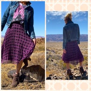 Halogen purple pleated geometric print midi skirt